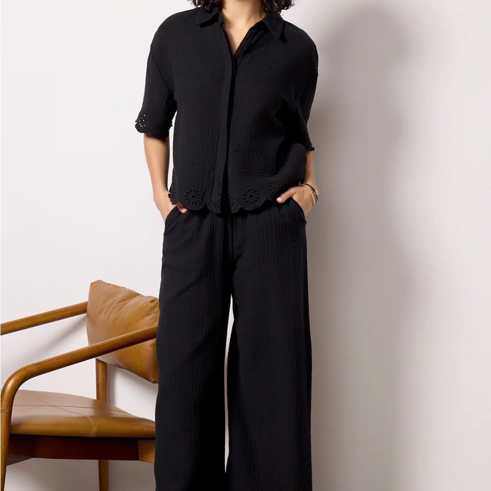 Evereve Eden Gauze Eyelet Top | Sz L | Cotton Gauze